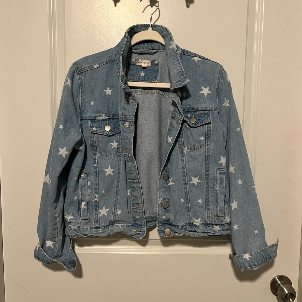 Hem & Thread Light Blue Star Print Denim Jacket
